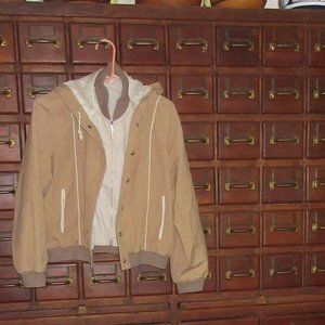 Hooded Lined Tan Jacket Small